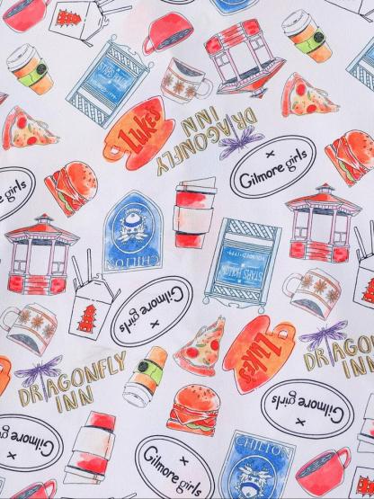 Women's Stars Hollow Gilmore Girls Pajama Set, Casual Fitted Long Sleeve Top & Elastic Pants, Comfortable Sleepwear for Holiday Party