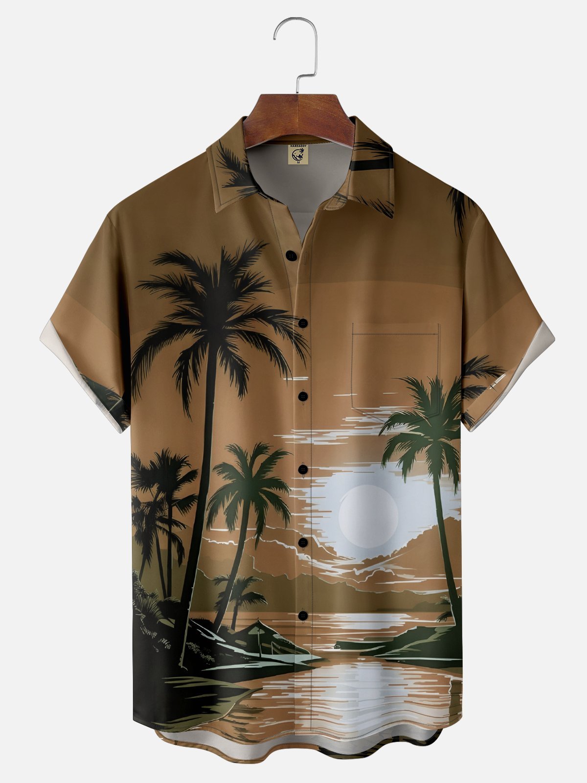 Moisture-wicking Coconut Tree Beach Chest Pocket Hawaiian Shirt
