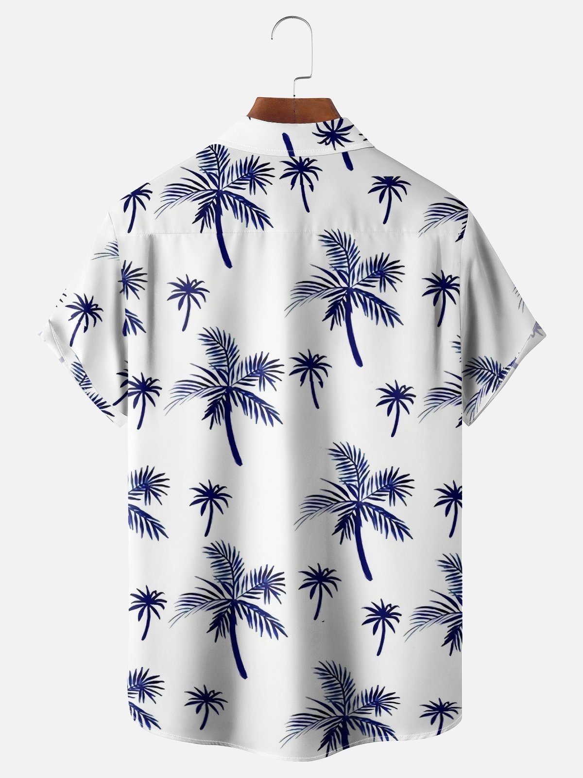 Mens Tropical Leaves Print Loose Chest Pocket Short Sleeve Hawaiian Shirt