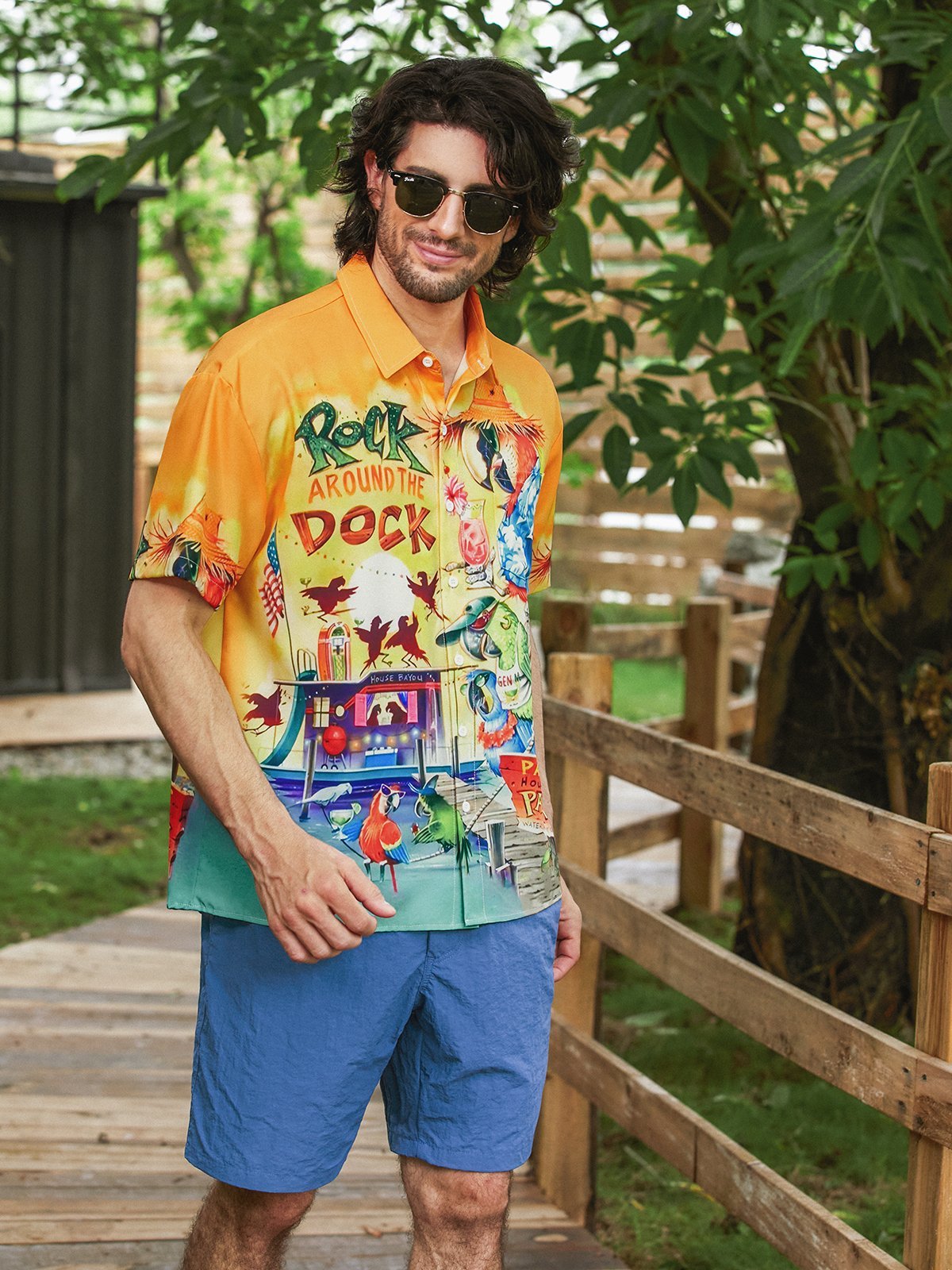 Aloha Parrots Chest Pocket Short Sleeve Hawaiian Shirt