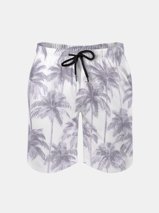 Men's Swim Trunks Hawaiian Tropical Palm Tree Beach Shorts with Pockets
