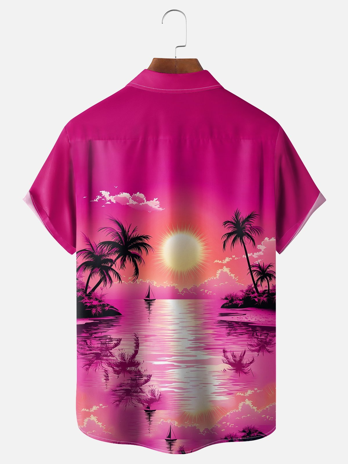 Moisture-wicking Tropical Palm Tree Chest Pocket Hawaiian Shirt