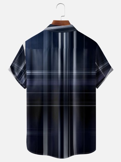 Moisture-Wicking  Abstract Geometric Lines Chest Pocket Holiday Hawaiian Shirt