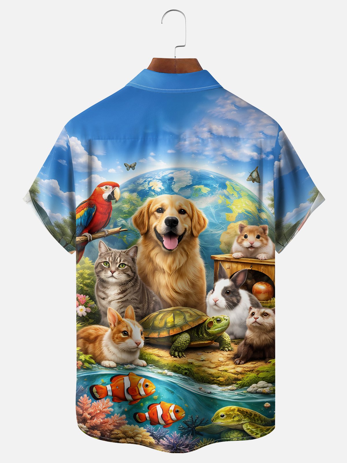 Moisture Wicking Parrot Dog Cat Rabbit Turtle Clown Fish Mouse Chest Pocke Holiday Hawaiian Shirt