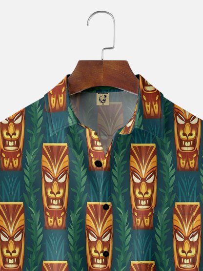 Moisture-wicking Tiki Chest Pocket Hawaiian Shirt