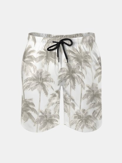 Men's Swim Trunks Hawaiian Tropical Palm Tree Beach Shorts with Pockets