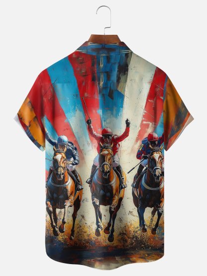 Moisture-wicking Kentucky Derby Race Day Horse Chest Pocket Casual Shirt