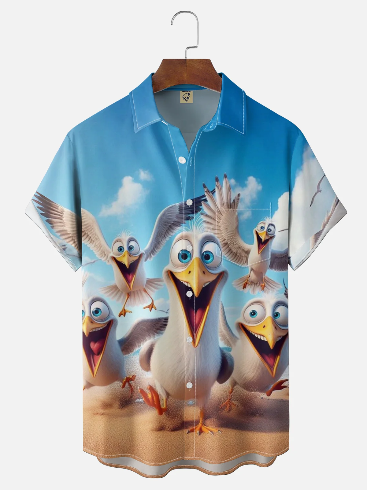 Moisture-wicking Seagull Fun Beach Chest Pocket Hawaiian Shirt