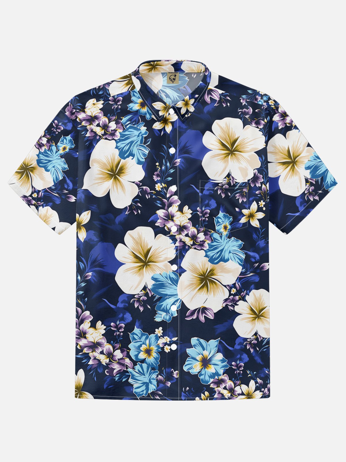 Moisture-wicking Tropical Floral Chest Pocket Hawaiian Shirt