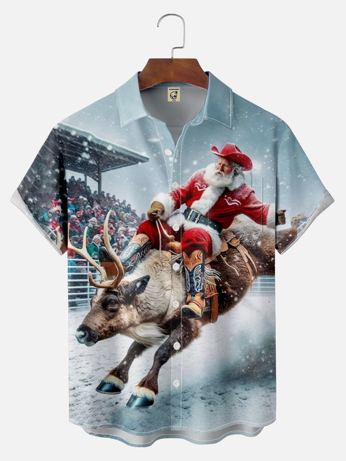 Big Size Moisture-wicking Wild Santa Cowboy Chest Pocket Hawaiian Shirt