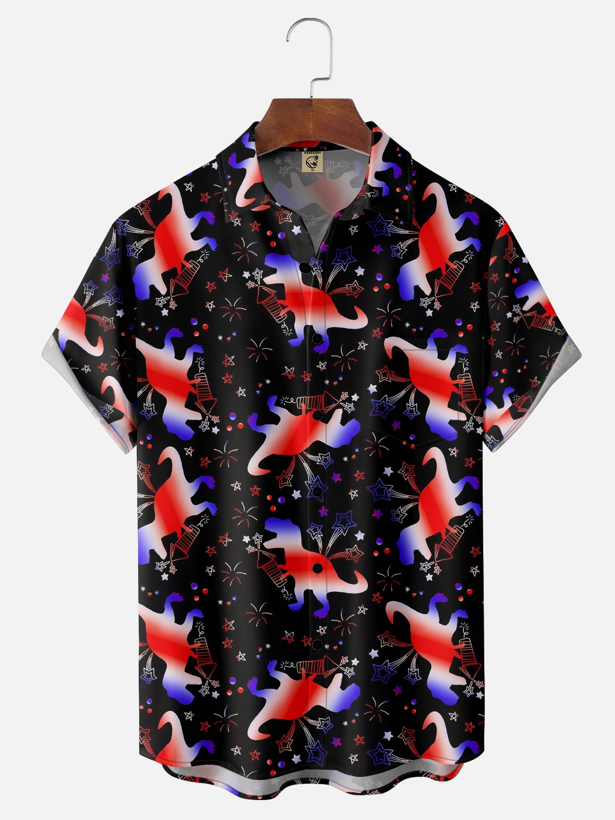 Moisture-wicking Independence Day American Flag Chest Pocket Hawaiian Shirt