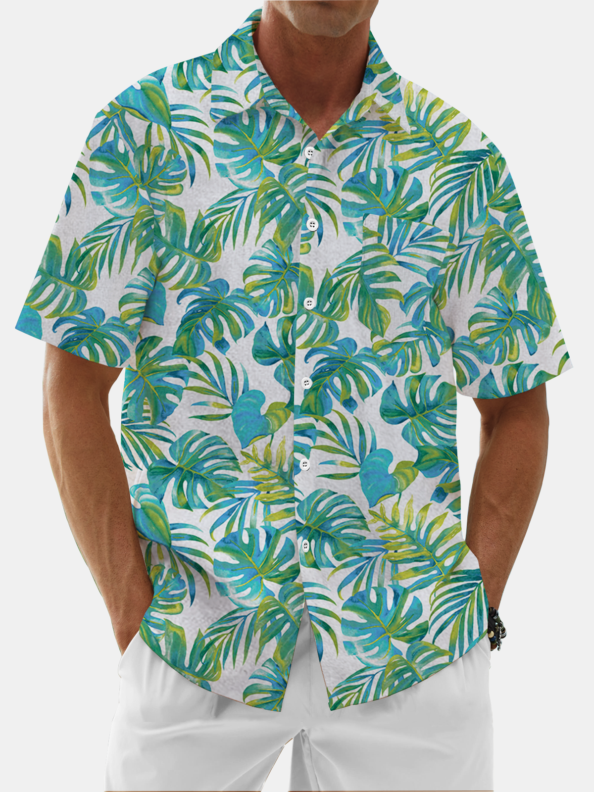 Moisture Wicking Plants Chest Pocket Hawaiian Shirt