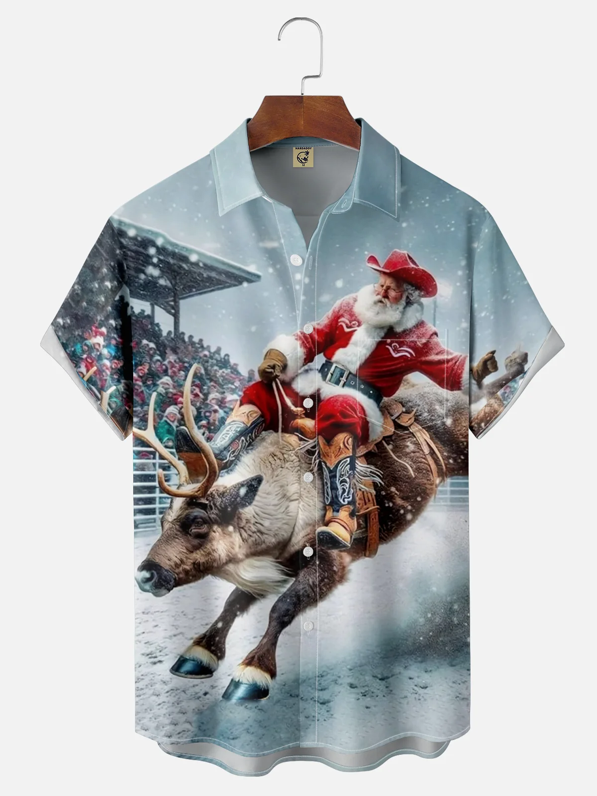 Moisture-wicking Wild Christmas Santa Cowboy Chest Pocket Hawaiian Shirt