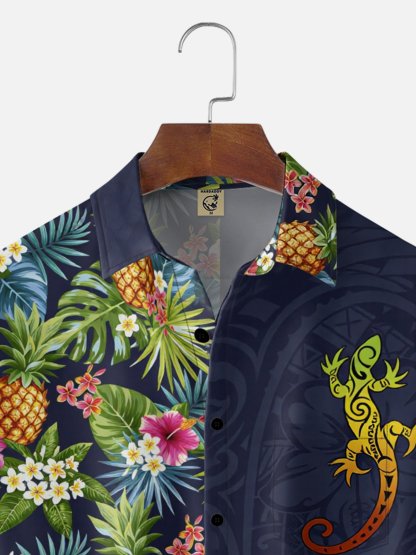 Moisture-Wicking Tropical Floral and Paisley Print Chest Pocket  Holiday Hawaiian Shirt