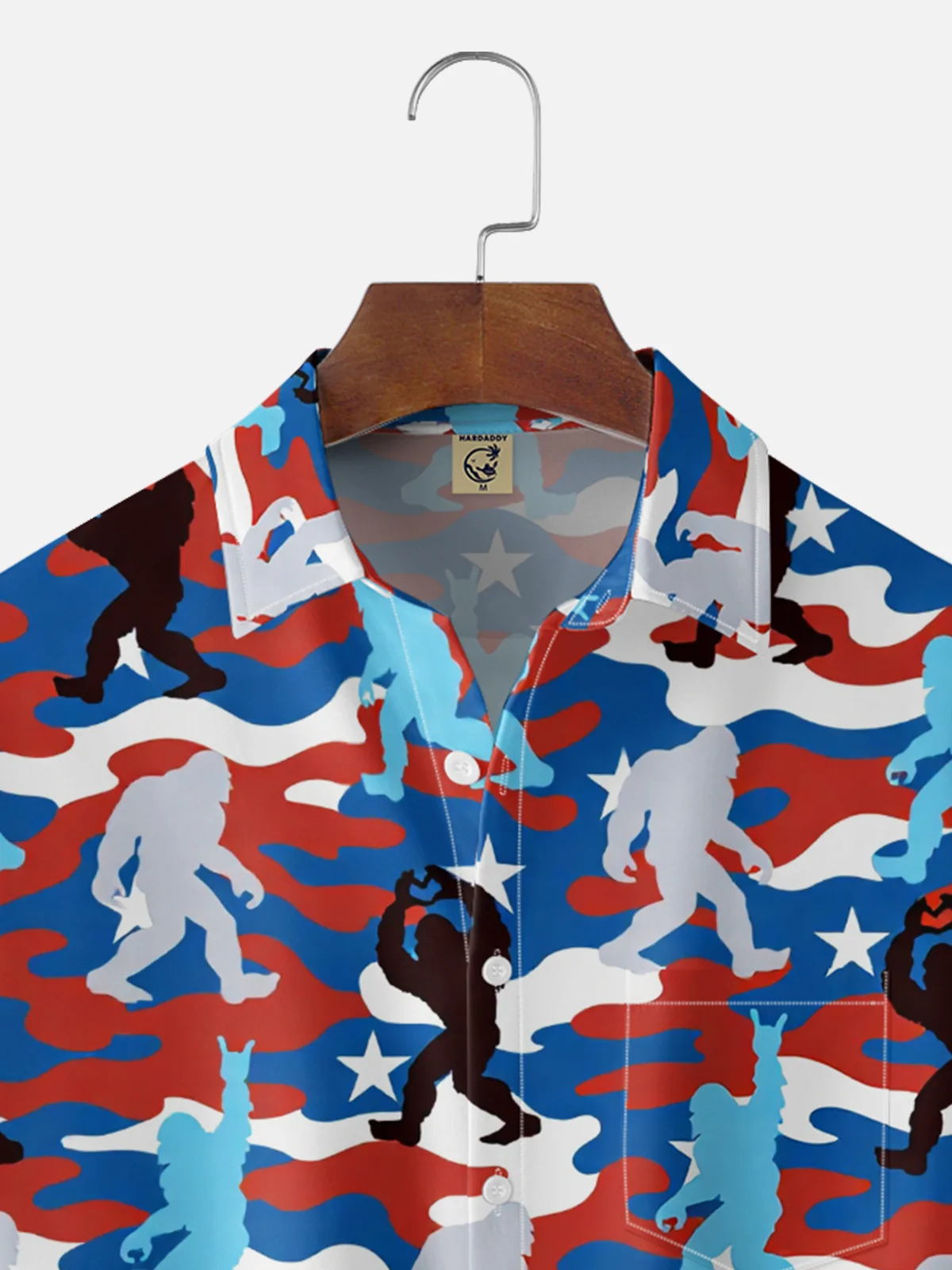 Moisture-Wicking Independence Day Anniversary American Flag Bigfoot Chest Pocket Holiday Hawaiian Shirt