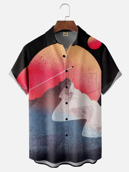 x Stephen Wade Moisture Wicking Abstract Art Geometric Chest Pocket Hawaiian Shirt