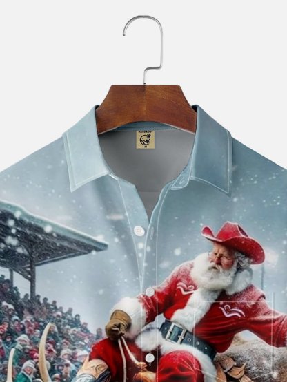 Moisture-wicking Wild Christmas Santa Cowboy Chest Pocket Hawaiian Shirt