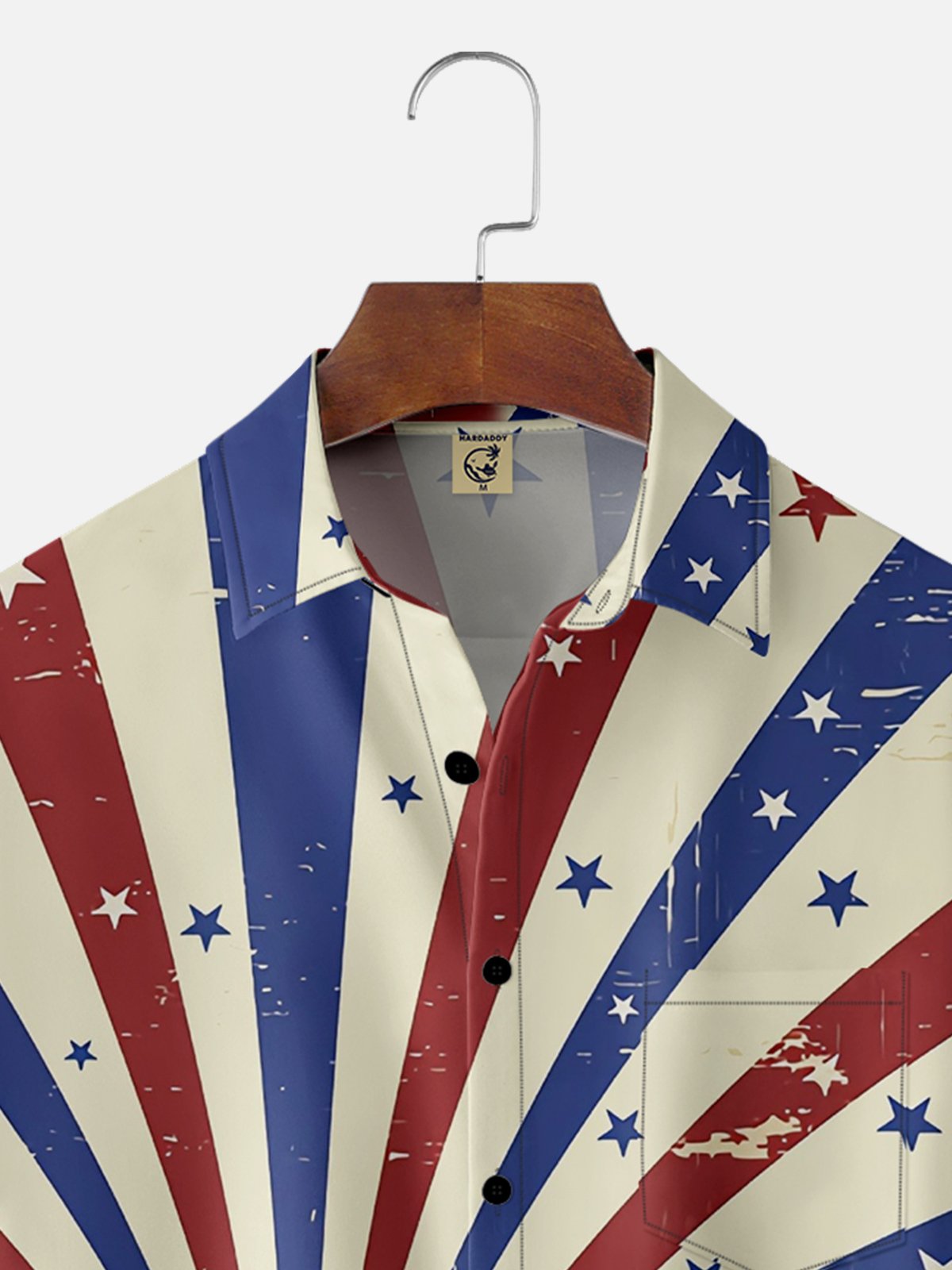 Moisture-wicking Independence Day American Flag Chest Pocket Hawaiian Shirt