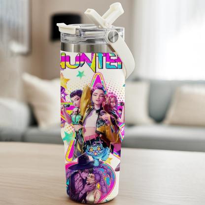 1 Pc 30oz insulated mug, double wall skinny vacuum cup with leak-proof lid, hot cold drinks tumbler, keeps hot 12 hours cold 24 hours, anime style colorful print, stainless steel thermal travel mug, gift for women men, Christmas birthday holiday present