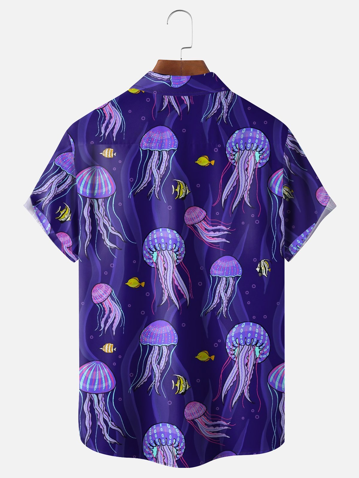 Moisture-wicking Marine Jellyfish Chest Pocket Hawaiian Shirt