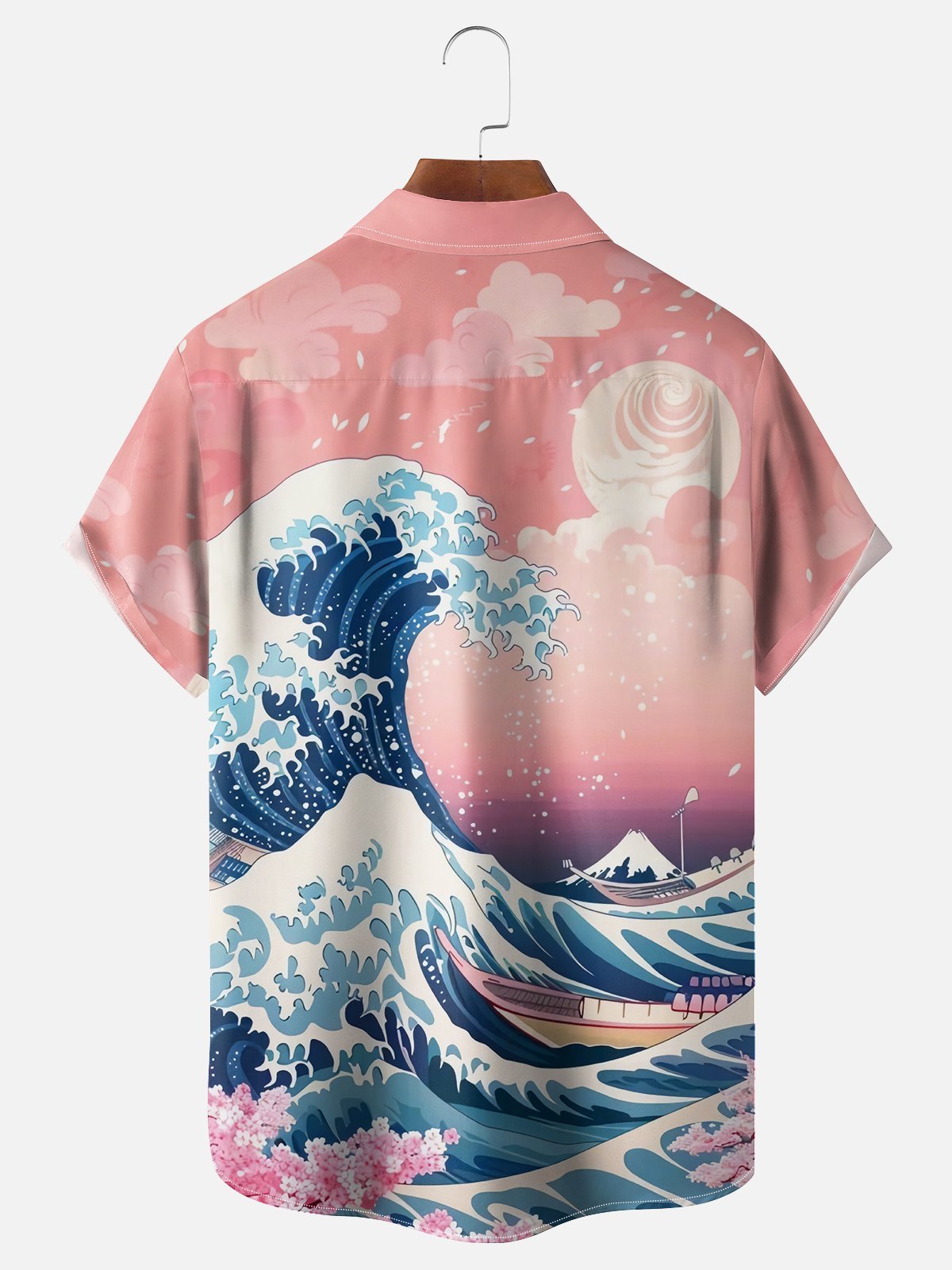 X Artist Kimprut Imut Japanese Ukiyo-e Wave Cat Chest Pocket Hawaiian Shirt