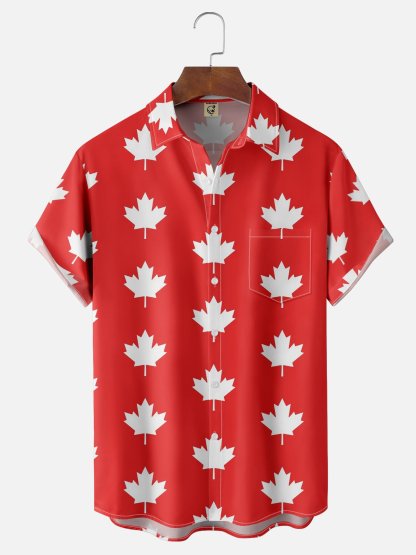 Moisture Wicking Canada Day Maple Leaf Chest Pocket Hawaiian Shirt