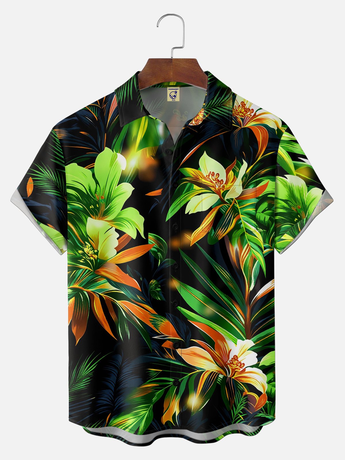 Big Size Moisture-wicking Floral Palm Chest Pocket Hawaiian Shirt