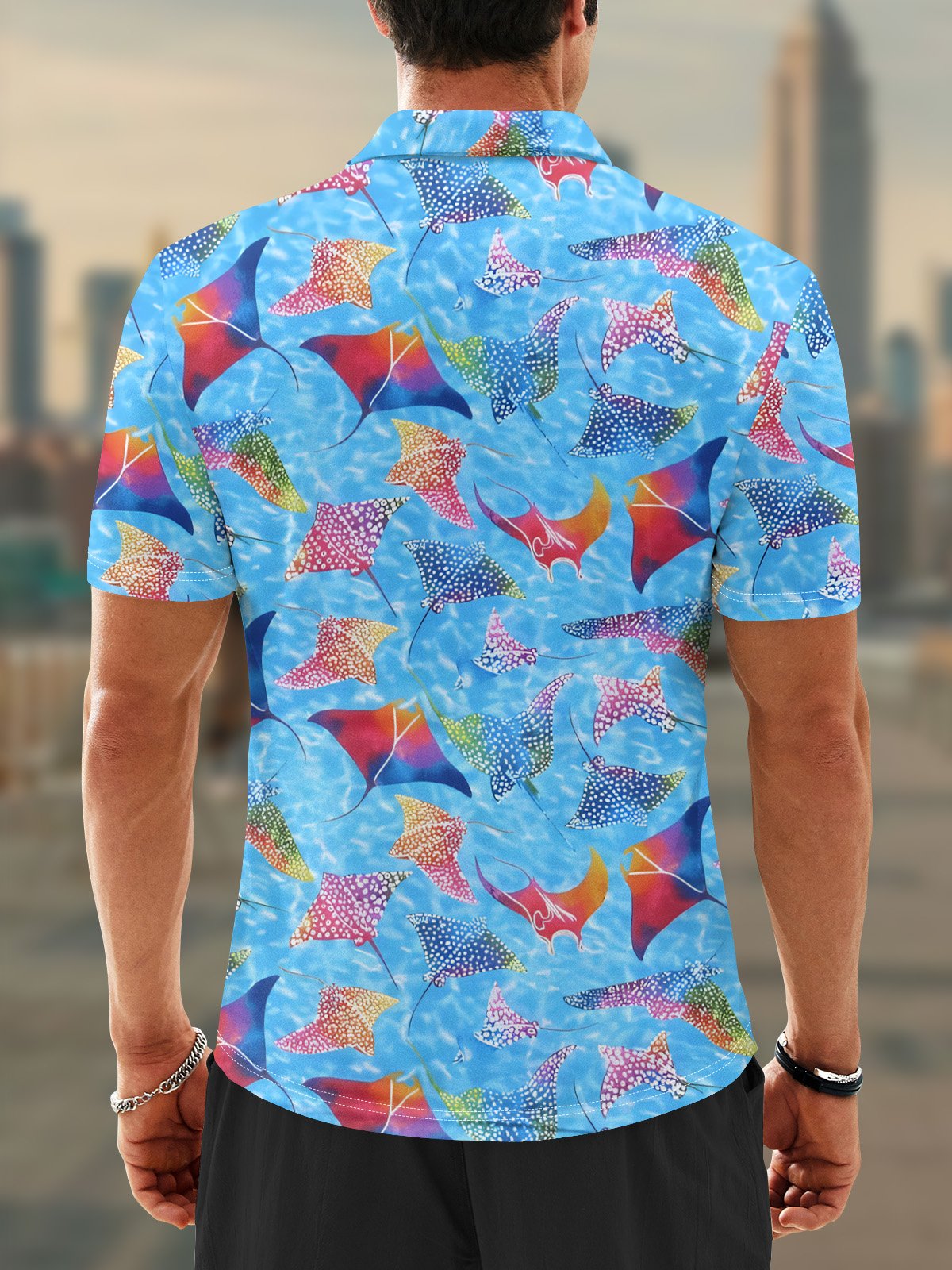 Moisture Wicking Hawaiian Manta Ray Ocean Golf Polo