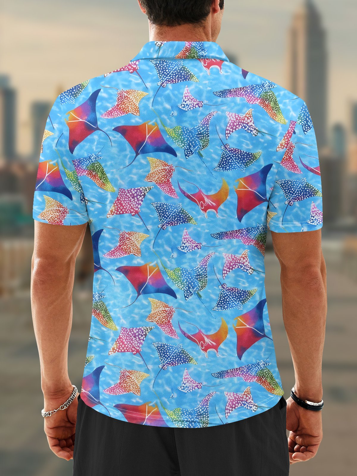 Moisture Wicking Hawaiian Manta Ray Ocean Golf Polo
