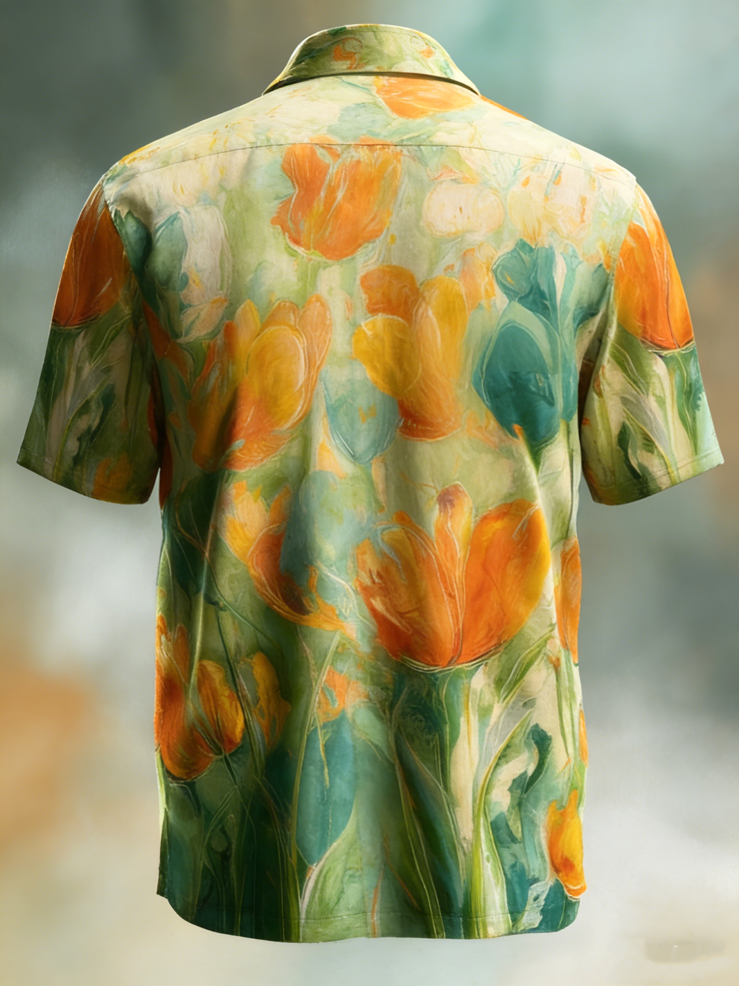 Moisture-wicking Floral Tulips Chest Pocket Hawaiian Shirt