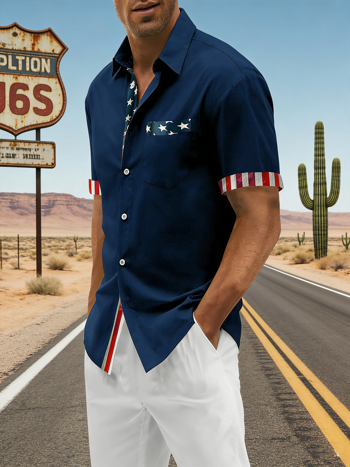 Moisture Wicking Solid Color Patchwork American Flag 250th Anniversary Chest Pocke Holiday Hawaiian Shirt