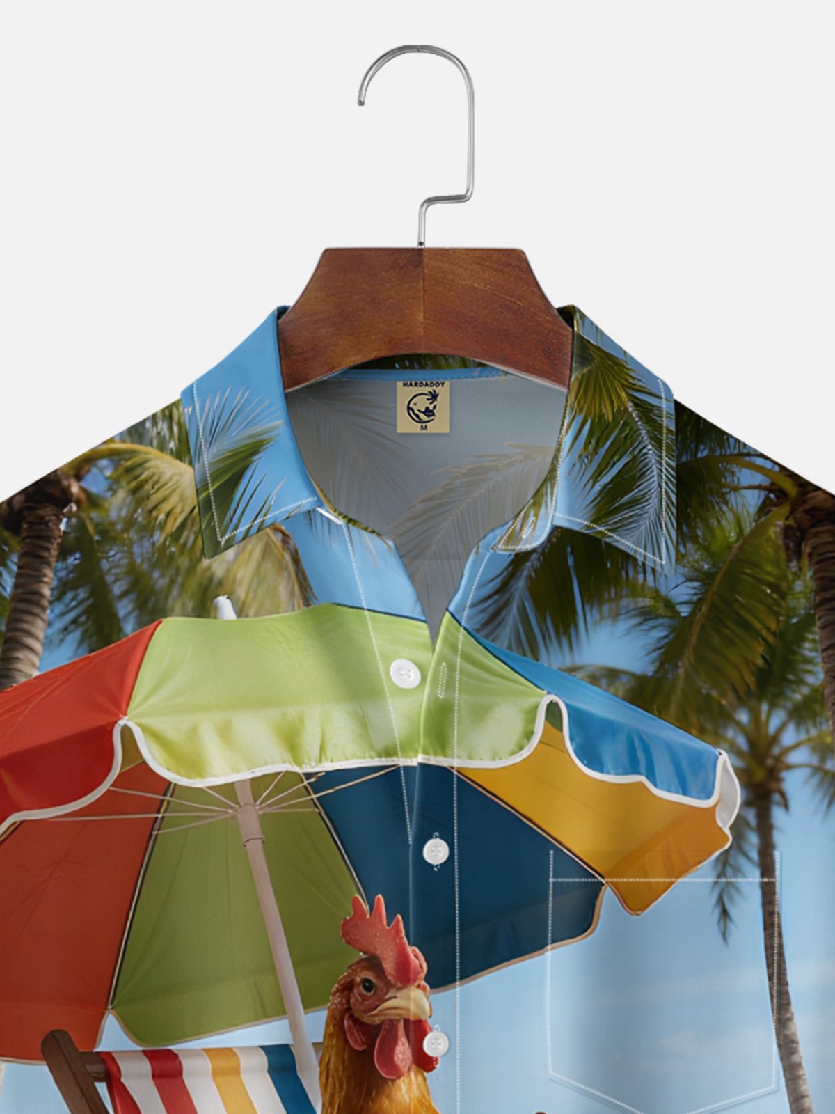 Moisture-Wicking "Beach Sunbathing Chicken" Chest Pocket Holiday Hawaiian Shirt