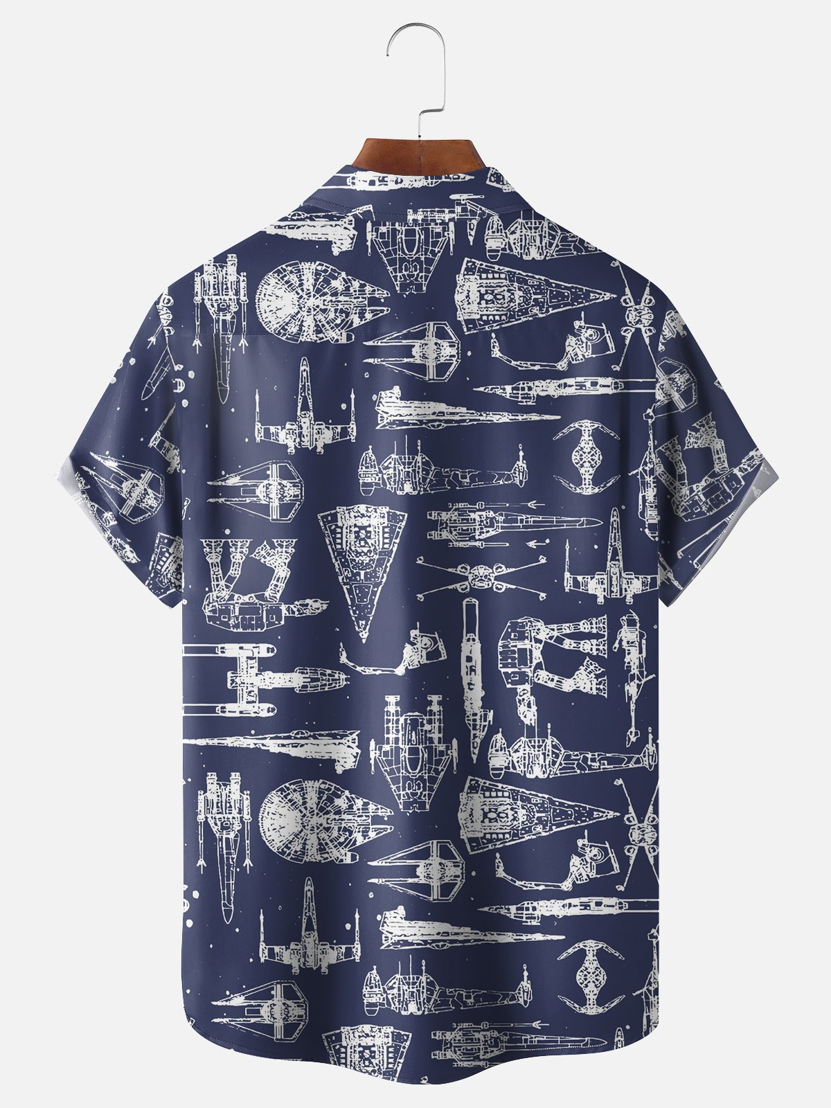 Hardaddy Mens Aerospace Machine Print Casual Breathable Short Sleeve Hawaiian Shirt