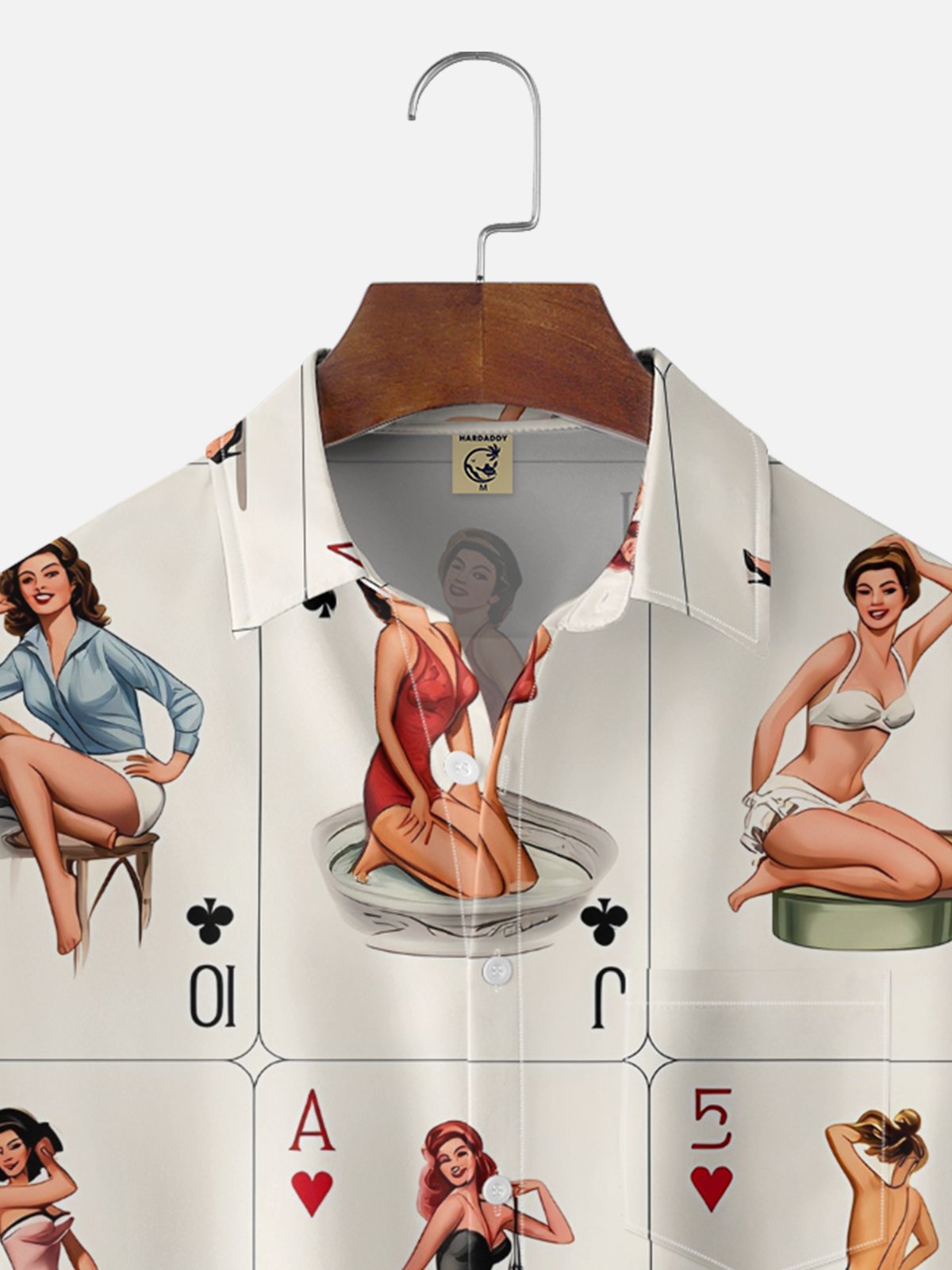 Tall Size Moisture Wicking Poker Girl Chest Pocke Holiday Hawaiian Shirt