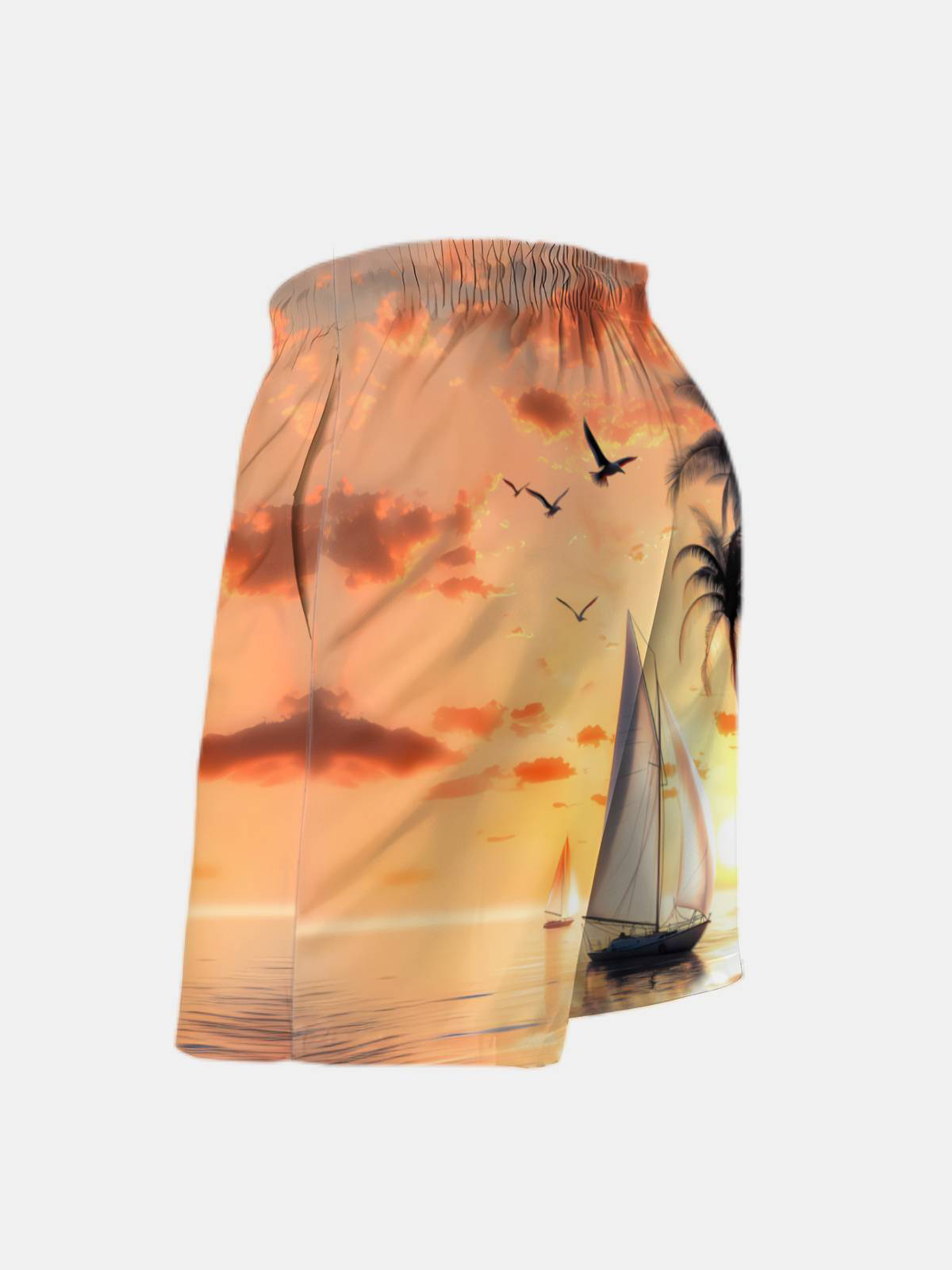 Men's Swim Trunks Hawaiian Tropical Palm Tree Sunset Beach Shorts with Pockets