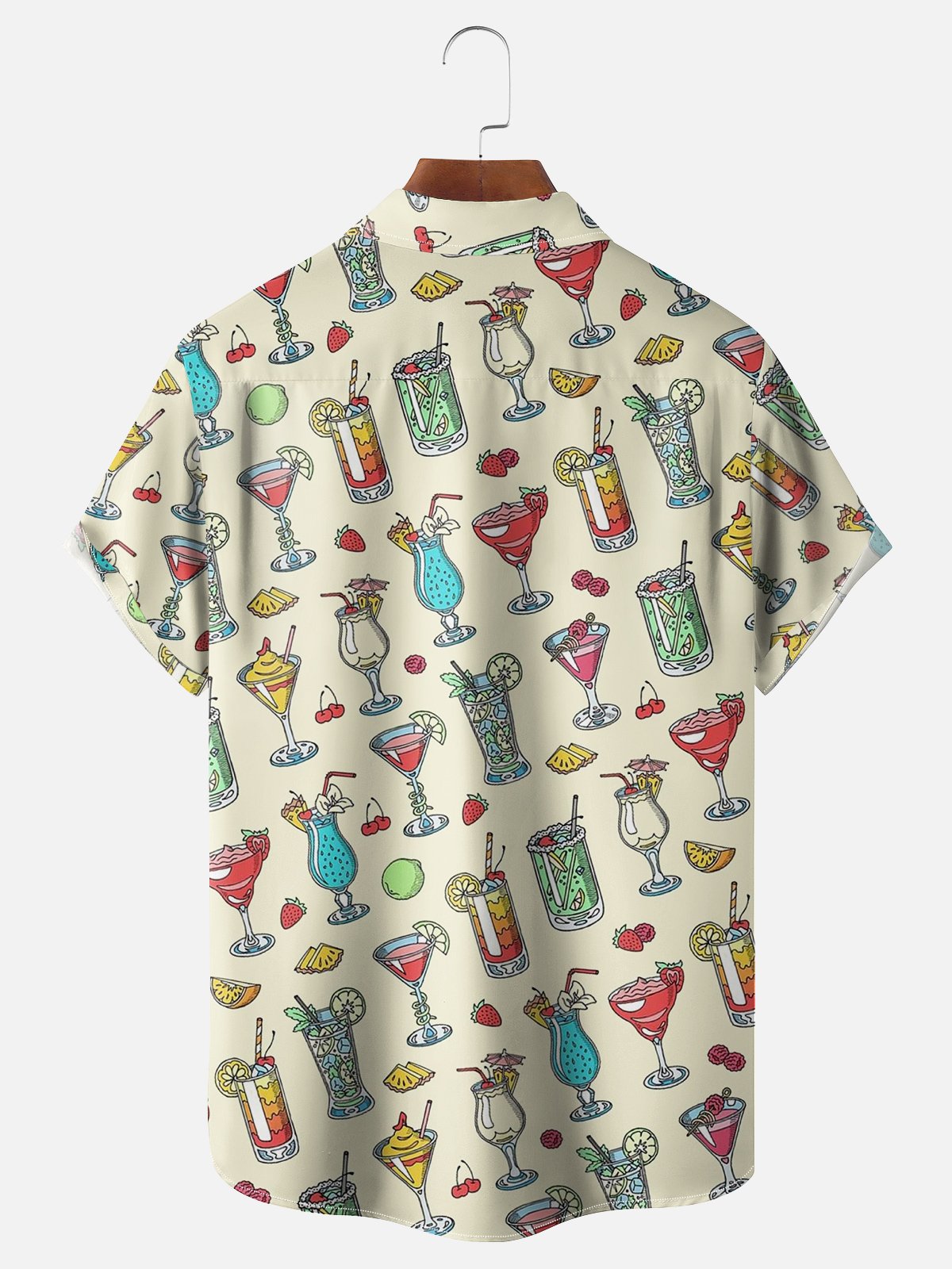 Moisture-wicking Cocktail Illustration Chest Pocket Hawaiian Shirt