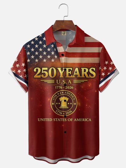Moisture Wicking 250th Anniversary Of The United States Independence Day Chest Pocket Holiday Hawaiian Shirt