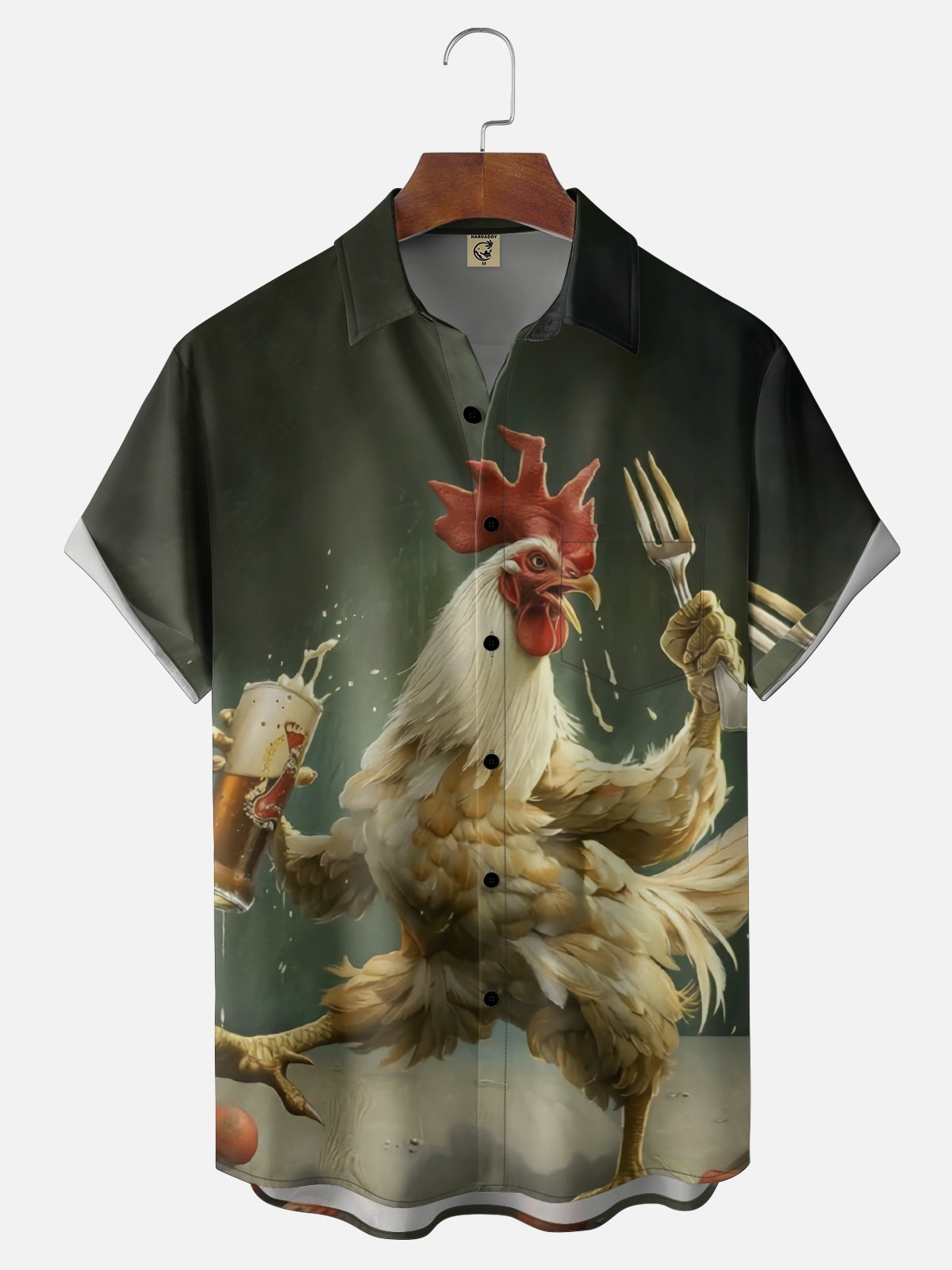 Moisture Wicking Fun Kung Fu Chicken Chest Pocke Holiday Hawaiian Shirt