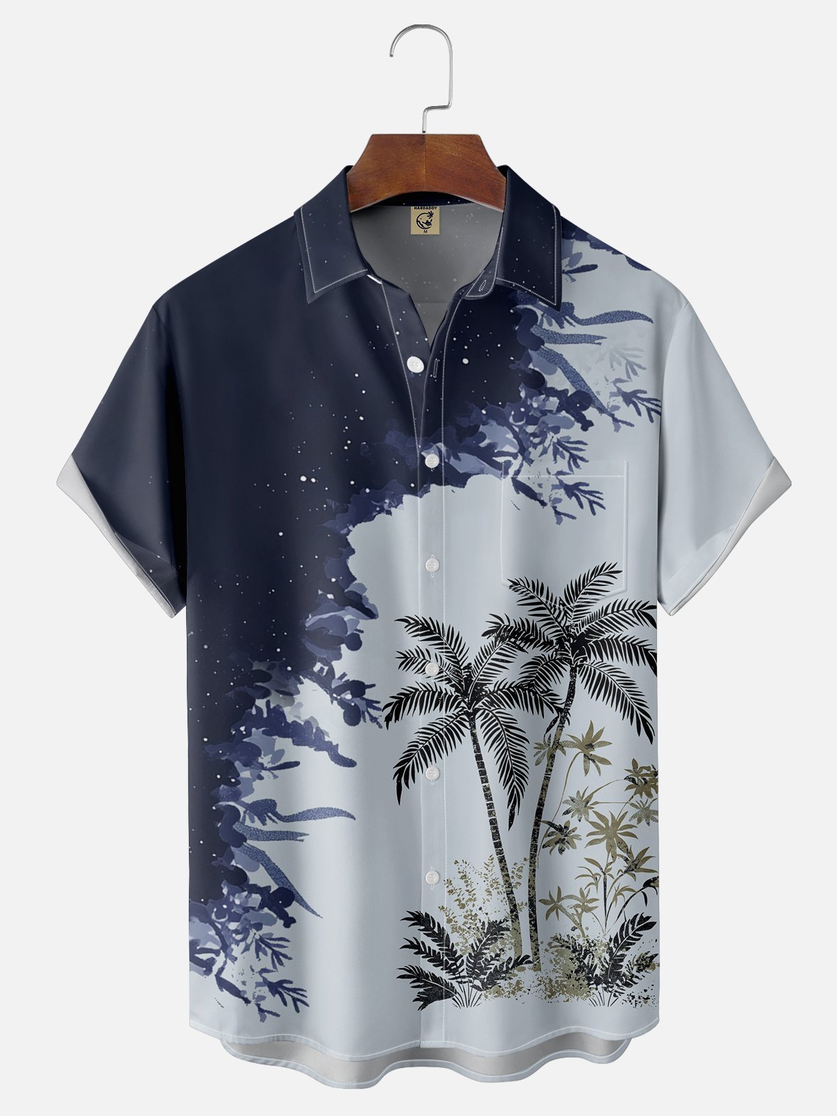Moisture-wicking Tropical Palm Tree Chest Pocket Hawaiian Shirt