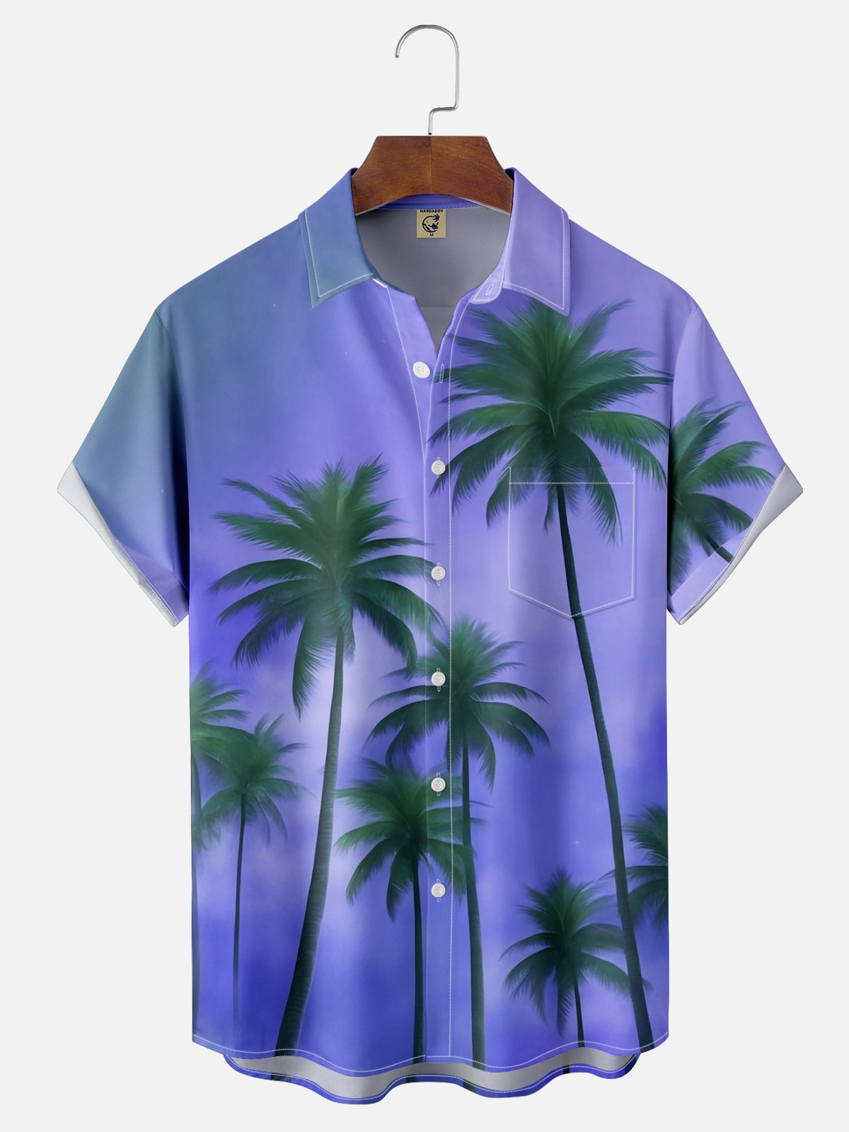 Moisture-wicking Palm Tree Chest Pocket Hawaiian Shirt