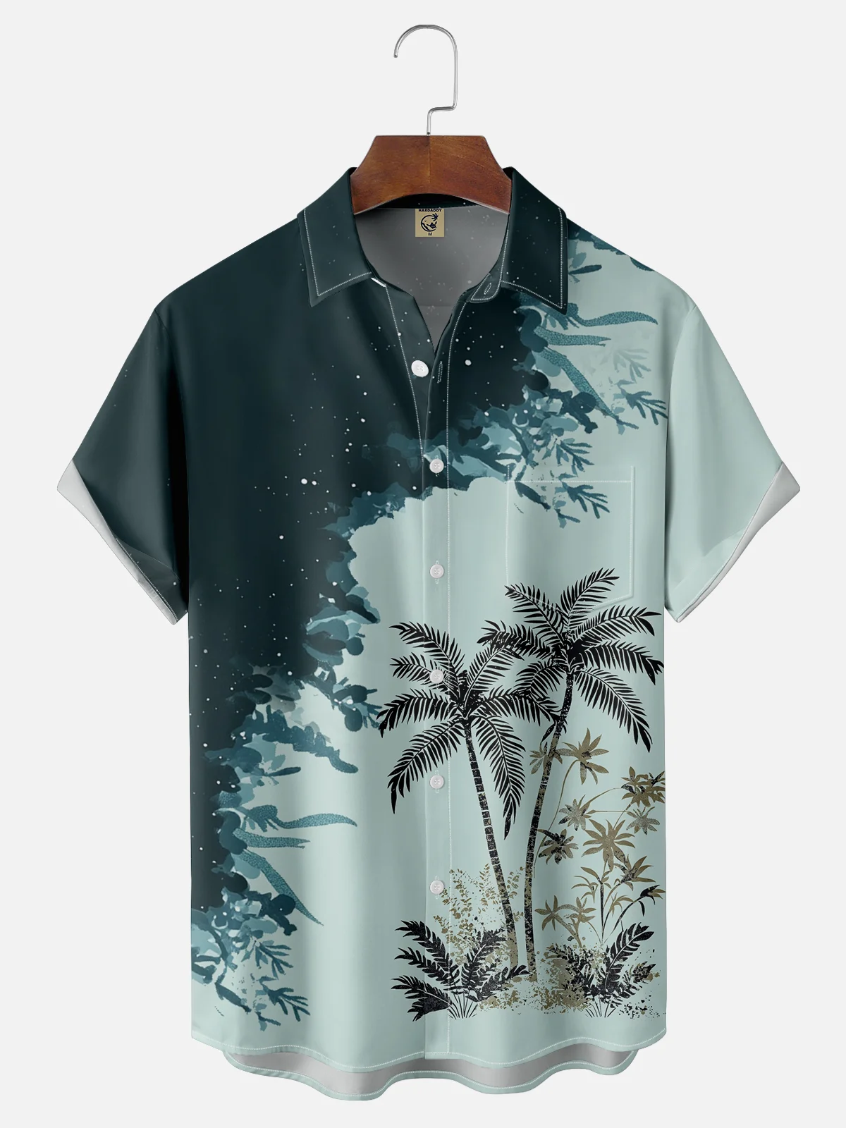 Moisture-wicking Tropical Palm Tree Chest Pocket Hawaiian Shirt