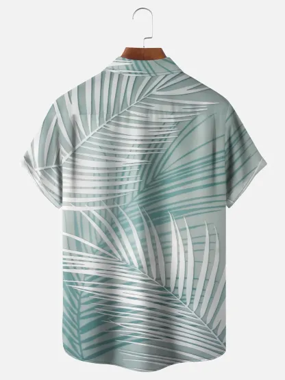 Moisture-wicking Palm leaves Chest Pocket Hawaiian Shirt