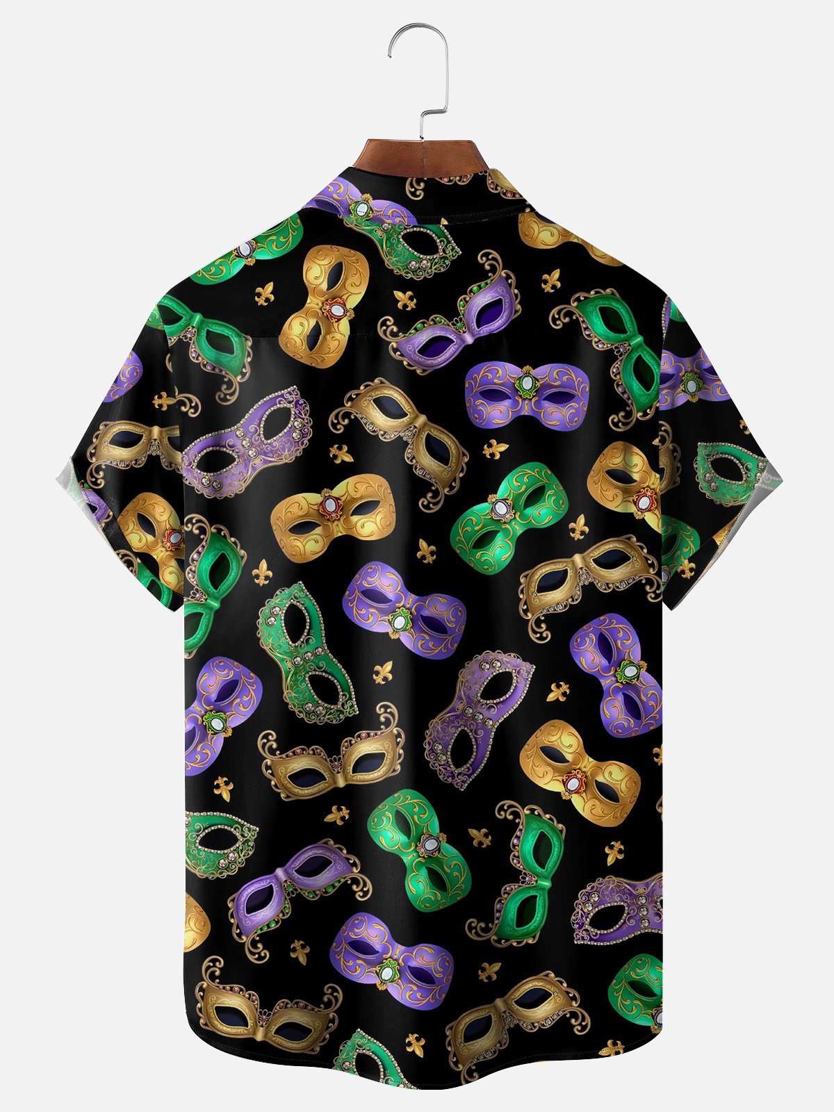 Mens Mardi Gras Carnival Masks Print Casual Breathable Short Sleeve Hawaiian Shirts