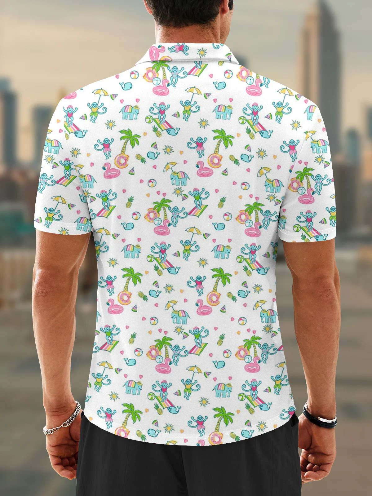 Moisture Wicking Hawaii Monkey Pineapple Coconut Tree Golf Polo