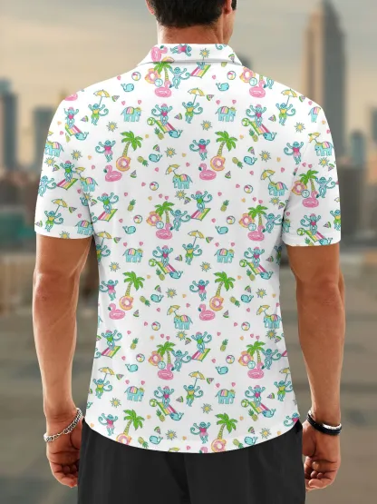 Moisture Wicking Hawaii Monkey Pineapple Coconut Tree Golf Polo