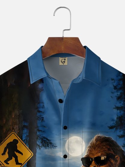 Moisture Wicking Fun BBQ Bigfoot Chest Pocket Hawaiian Shirt