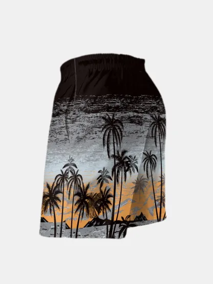 Men's Swim Trunks Hawaiian Tropical Palm Tree Beach Shorts with Pockets