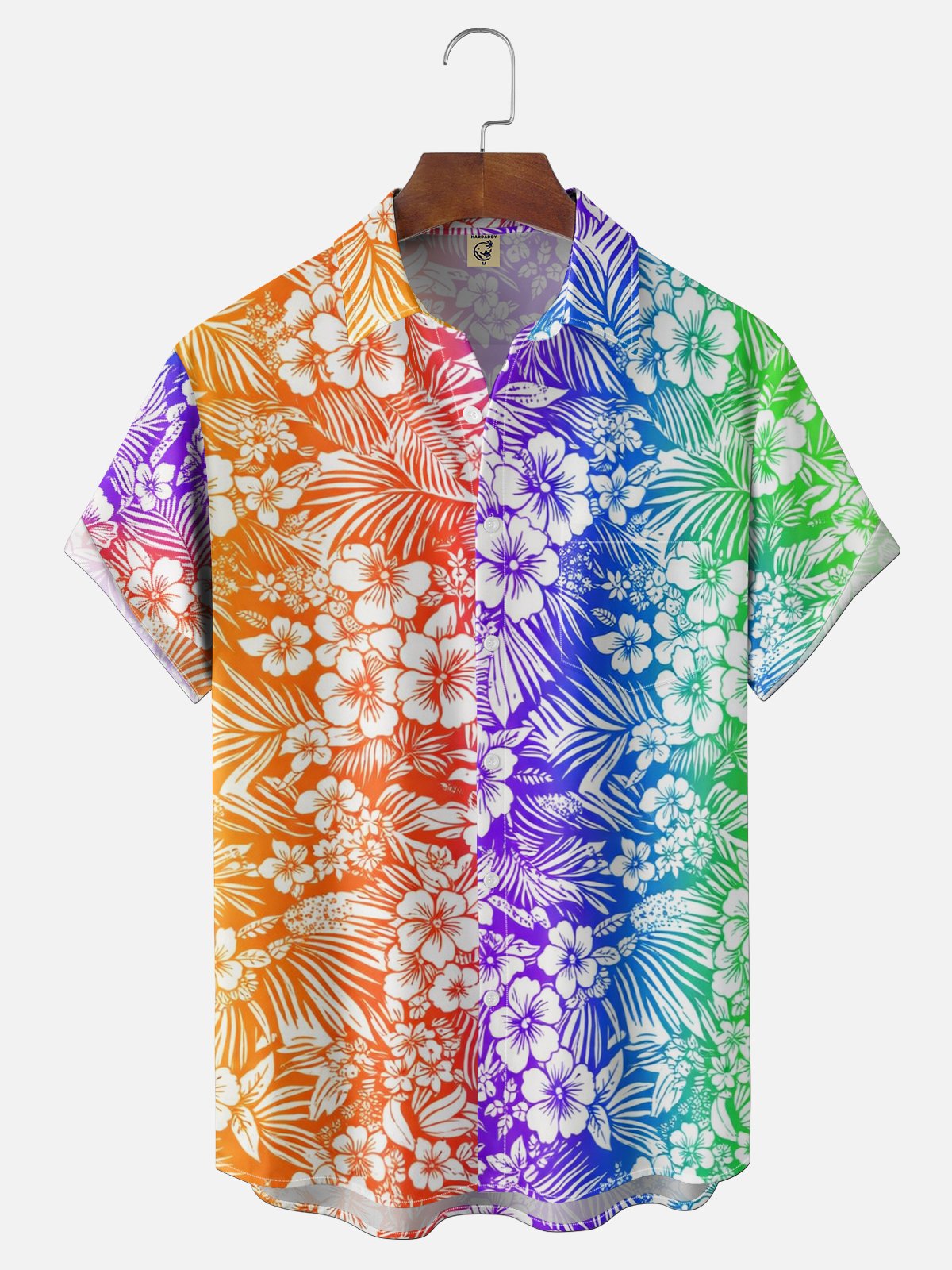 Moisture-Wicking Gradient Botanical Print Chest Pocket Holiday Hawaiian Shirt