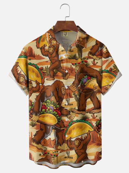 Moisture Wicking Cinco De Mayo Taco Bigfoot Chest Pocke Holiday Hawaiian Shirt