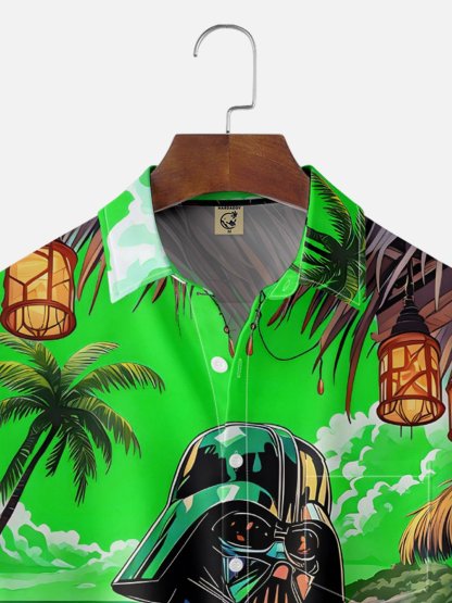 Moisture-wicking Star Beach Coconut Tree Chest Pocket Hawaiian Shirt